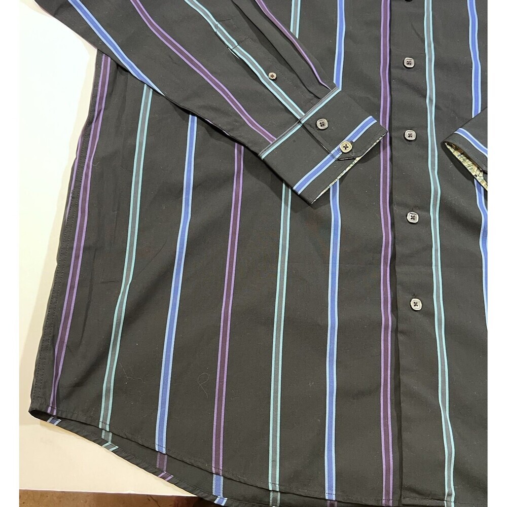 Jerry J. Garcia Black Blue Purple Striped Button Down Shirt Men's 2XLT - NEW! - Picture 2 of 10